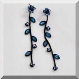 J182. Blue rhinestone flower earrings. - $16 